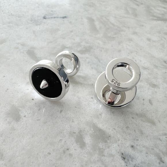 Eddie Borgo Spike Cufflinks Men 925 Sterling Silver Black Modern - Picture 1 of 9